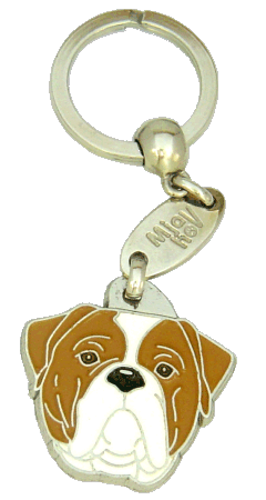 AMERICAN BULLDOG WHITE AND BROWN <br> (keyring, engraving included)